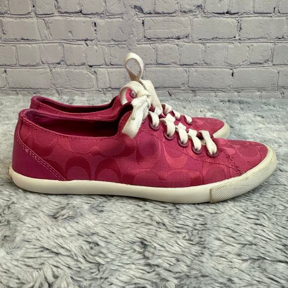 Coach Pink Magenta Signature C Logo Lace Up Sneakers Size 7.5B Casual - Picture 1 of 8